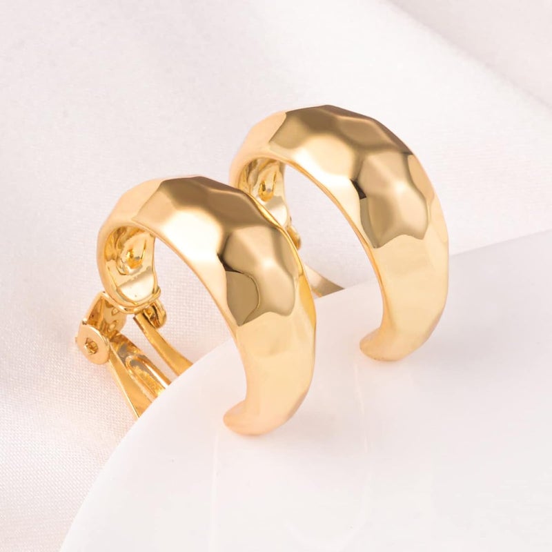 AllenCOCO Clip on Earrings Women, 14K Gold Hoop Clip-On Earrings for Women, Hypoallergenic Non Pierced Croissant Earrings - Image 4